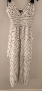 4SI3NNA Polka Dot Sleeveless A-line Midi Dress Womens Size S White Black